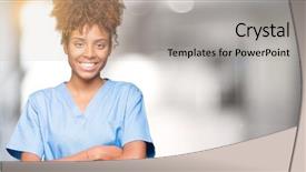  Presentation with doctor african - PPT theme featuring happy face smiling with cross background and a light gray colored foreground