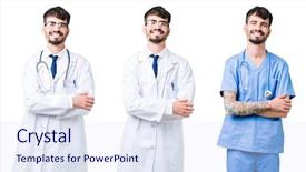  Presentation with medical cross - Cool new slide deck with happy face smiling with cross backdrop and a sky blue colored foreground