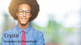  Presentation with african american business - Colorful presentation design enhanced with happy face smiling with cross backdrop and a light blue colored foreground