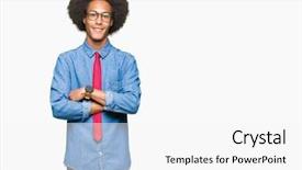  Presentation with african american in computer lab business - PPT layouts enhanced with happy face smiling with cross background and a white colored foreground