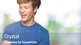  Presentation with 3 d man person - Amazing presentation design having happy face smiling with cross backdrop and a  colored foreground