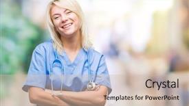  Presentation with healthcare person saving medical - Amazing presentation theme having happy face smiling with cross backdrop and a  colored foreground