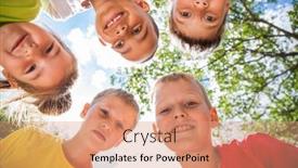  Presentation with faces - Slide set enhanced with happy-faces-of-children-bottom background and a coral colored foreground