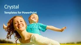  Presentation with fun - Amazing presentation design having happy family - mother and son having fun backdrop and a ocean colored foreground