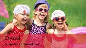  Presentation with swimming - Colorful slides enhanced with happy family - three little cute girls go backdrop and a red colored foreground