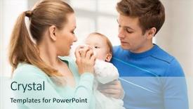  Presentation with baby bottle - Slide deck consisting of happy family and adorable baby with feeding-bottle background and a sky blue colored foreground