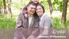  Presentation with summer trees - PPT theme enhanced with happy family and child in summer park beautiful landscape with trees and green grass background and a coral colored foreground