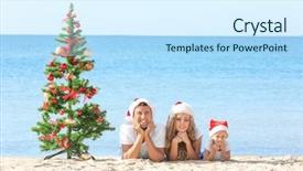  Presentation with tropical christmas - PPT layouts featuring happy family and christmas tree background and a cool aqua colored foreground