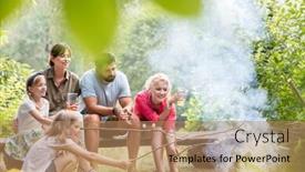  Presentation with campfire - Amazing slides having happy-family-and-friends-roasting backdrop and a coral colored foreground