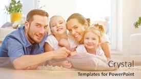  Presentation with living room family - Slide deck featuring happy-family-and-kids-lying background and a lemonade colored foreground