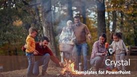  Presentation with family - Amazing PPT layouts having happy-family-and-their-dog backdrop and a tawny brown colored foreground