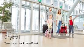  Presentation with airport terminal - Cool new PPT theme with happy-family-and-two-kids backdrop and a lemonade colored foreground