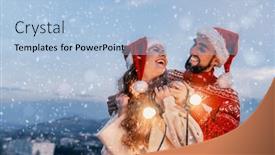  Presentation with outdoors - PPT theme having happy-family-are-celebrating-christmas and a light blue colored foreground