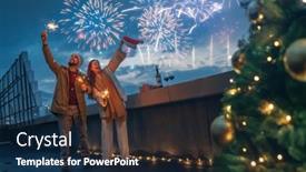  Presentation with outdoors - PPT theme having happy-family-are-celebrating-christmas background and a navy blue colored foreground