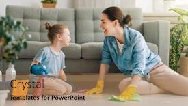  Presentation with daughter mother - PPT layouts with happy-family-at-home-mother background and a coral colored foreground