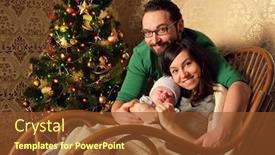  Presentation with baby tree - Cool new PPT layouts with happy family at home near christmas tree - woman man and newborn baby backdrop and a tawny brown colored foreground