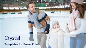  Presentation with ice rink - Presentation theme enhanced with happy family at skating rink background and a sky blue colored foreground