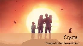  Presentation with displaying a happy mother cudd - Slide set having happy family at sunset father background and a coral colored foreground