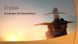  Presentation with family children - PPT theme having happy-family-at-sunset-father background and a mint green colored foreground