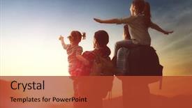  Presentation with family children - Presentation theme featuring happy family at sunset father background and a red colored foreground