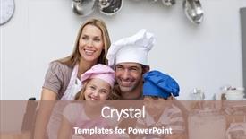  Presentation with baking cookies - Colorful slides enhanced with happy family baking cookies in the kitchen backdrop and a coral colored foreground