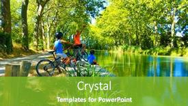  Presentation with biking - Cool new PPT theme with happy-family-biking-along backdrop and a shamrock green colored foreground