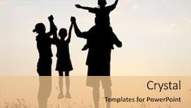  Presentation with father - Audience pleasing PPT theme consisting of happy family boy and girl backdrop and a coral colored foreground