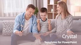  Presentation with piggy bank - Audience pleasing presentation theme consisting of happy family breaking piggy bank backdrop and a gray colored foreground