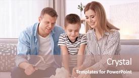  Presentation with piggy bank - Cool new presentation design with happy family breaking piggy bank backdrop and a coral colored foreground