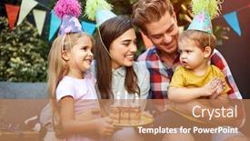  Presentation with birtday - Colorful PPT layouts enhanced with happy-family-celebrating-birtday backdrop and a coral colored foreground
