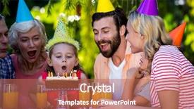  Presentation with birthday boy - Cool new PPT theme with happy family celebrating birthday backdrop and a coral colored foreground