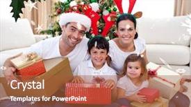  Presentation with holly - Presentation enhanced with happy family celebrating christmas at home against christmas holly with red berries background and a red colored foreground