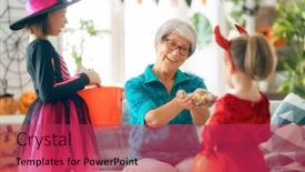  Presentation with family children - Presentation theme with happy family celebrating halloween grandmother and children at home background and a red colored foreground