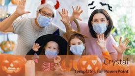  Presentation with masks - Slide set with happy-family-celebrating-halloween-grandmother background and a red colored foreground