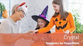 Presentation with family children - PPT theme enhanced with happy-family-celebrating-halloween-grandmother background and a coral colored foreground