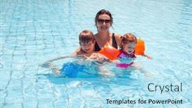  Presentation with swim - Presentation theme with happy-family-children-and-parents background and a arctic colored foreground