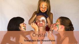  Presentation with family children - PPT layouts enhanced with happy-family-children-girls-paints background and a coral colored foreground