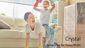  Presentation with mother child - Beautiful presentation featuring happy family cleans the room backdrop and a coral colored foreground