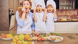  Presentation with family healthy eating - Slide set consisting of happy-family-concept-funny-children background and a coral colored foreground