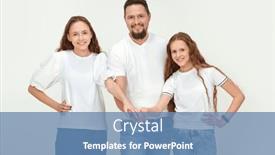  Presentation with portrait happy family smiling - PPT theme with happy-family-concept-portrait background and a teal colored foreground