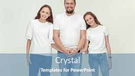  Presentation with portrait happy family smiling - Slide set with happy-family-concept-portrait background and a teal colored foreground