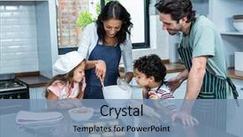  Presentation with cooking - Slide set with happy family cooking biscuits together background and a seafoam green colored foreground