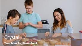  Presentation with cooking - Cool new PPT theme with happy-family-cooking-togehter backdrop and a coral colored foreground
