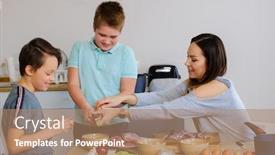  Presentation with cooking - Presentation theme consisting of happy-family-cooking-togehter background and a coral colored foreground