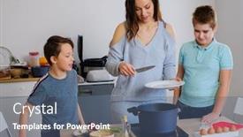  Presentation with cooking - Slide set having happy-family-cooking-togehter background and a ocean colored foreground