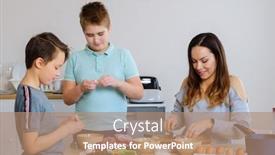  Presentation with cooking - Presentation theme featuring happy-family-cooking-togehter background and a coral colored foreground