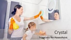  Presentation with family children - PPT theme having happy family do the cleaning background and a soft green colored foreground