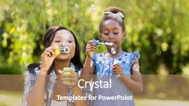  Presentation with black family - Colorful presentation theme enhanced with happy family doing bubbles backdrop and a coral colored foreground