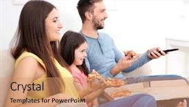  Presentation with family and home love concept - Presentation theme having happy family eating pizza background and a coral colored foreground