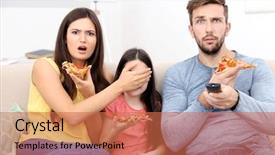 Presentation with live - Beautiful presentation theme featuring happy family eating pizza backdrop and a  colored foreground